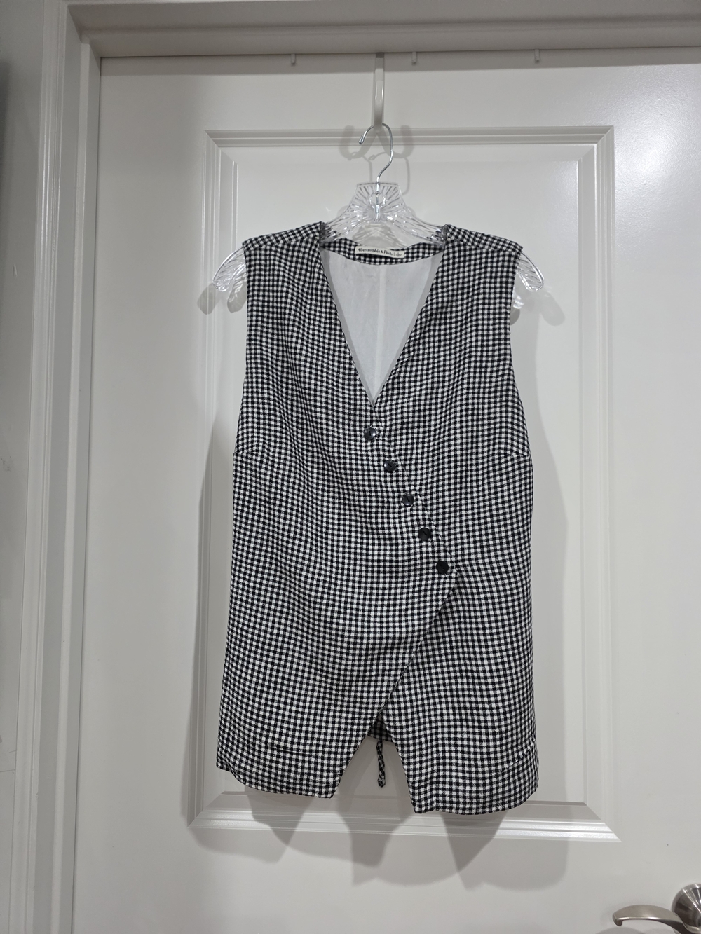 Sleeveless Black & White Gingham Wrap Vest